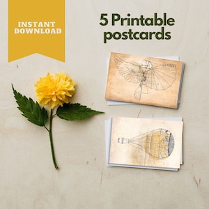 Handgemachtes Vintage Postkarten Set | Illustrierte Digitale Geschenkkarten | Druckbare A5 & A6 Format | Vogel Zeichnungen | Einzigartige Kunst