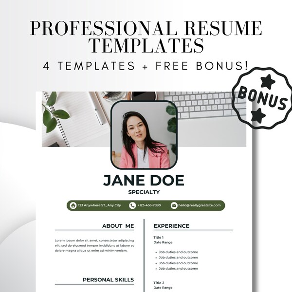Professional Resume Templates with Photo | CV Templates | Resume Templates Canva | Instant Download