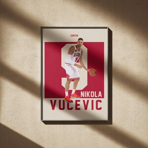 Poster di Nikola Vucevic, stampa di basket, regali per i fan del basket, decorazioni per la casa di basket
