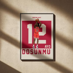 Poster Ayo Dosunmu, stampa di basket, regali per i fan del basket, decorazioni per la casa di basket
