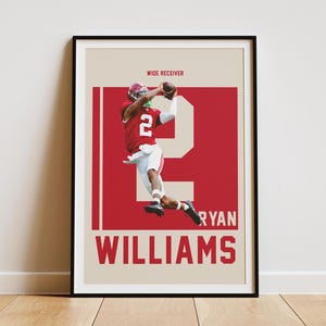 Póster de Ryan Williams, impresión artística de Alabama Crimson Tide, decoración de pared de fútbol americano universitario, regalos para aficionados al fútbol americano, póster imprimible de fútbol americano
