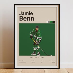 Pôster de Jamie Benn, arte de parede do Dallas Stars, decoração de parede de hóquei, presentes para fãs de hóquei, pôster de hóquei para impressão