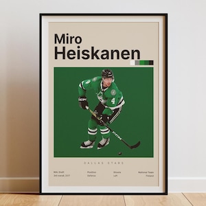 Pôster de Miro Heiskanen, Arte de Parede do Dallas Stars, Decoração de Parede de Hóquei, Presentes para Fãs de Hóquei, Pôster de Hóquei para Imprimir