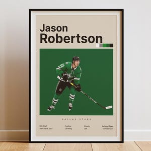 Pôster de Jason Robertson, Arte de Parede do Dallas Stars, Decoração de Parede de Hóquei, Presentes para Fãs de Hóquei, Pôster de Hóquei para Imprimir