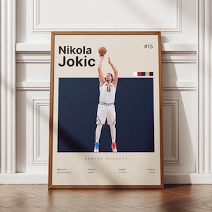 Póster de Nikola Jokic, impresión de baloncesto, regalos para fanáticos del baloncesto, decoración del hogar de baloncesto