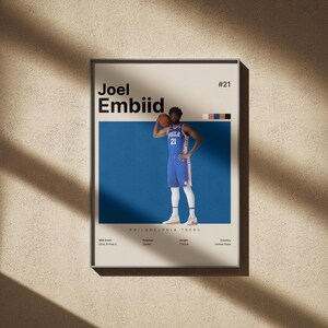 Pôster de Joel Embiid, impressão de basquete, presentes para fãs de basquete, decoração de casa de basquete