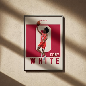 Poster Coby White, stampa di basket, regali per i fan del basket, decorazioni per la casa di basket