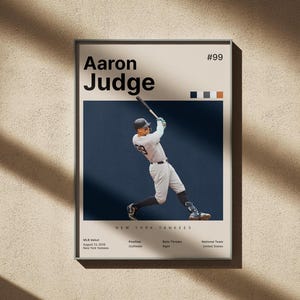 Póster de Aaron Judge, arte mural de los Yankees de Nueva York, decoración de pared de béisbol, regalos para fanáticos del béisbol, póster imprimible de béisbol