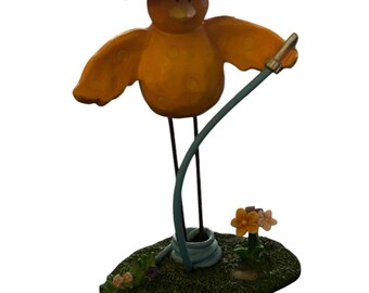 Russ Berrie Tweet Along With Me Figurine #11679 Yellow Bird Watering Flowers
