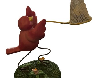 Russ Berrie Tweet Along With Me Figurine #11686 Red Bird w/Butterfly Net