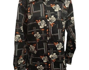 Camicia vintage anni '60/'70 Kingsmen California a maniche lunghe con stampa floreale, taglia media
