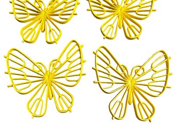 Vintage 1971 Burwood Produkte Gelber Schmetterling Kunst Wandbehang 4er Set