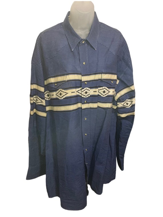 Vintage Roper Aztec Striped Blue Western Pearl Sna