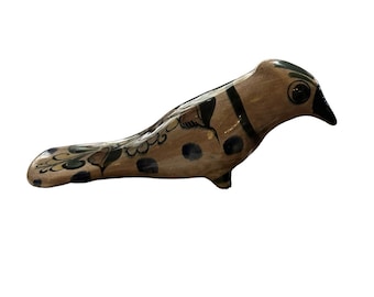 Vintage Tonala Mexican Pottery Painted Bird Signed