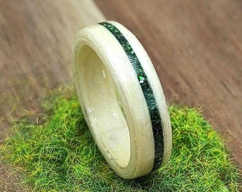 Handmade Maple Wood Ring With Green Glitter Inlay – Minimalist Eco-Friendly Women’s Wedding Band, Promise Ring, Nature Inspired Jewelry
