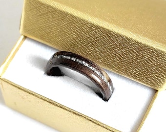 Handmade Wooden ring for women, Walnut Wood Ring With Silver Glitter Inlay, Minimalist Eco Gift For Her, 5th Anniversary Band