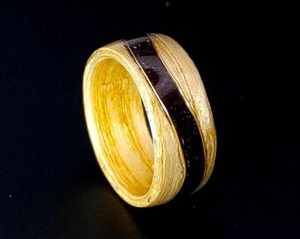 Ash Wood Ring with Purpleheart insert , Wavy insert , Ash Wood , Purple Rosewood Wood , Purpleheart Veneer , Mens Ring , Statement Band ,