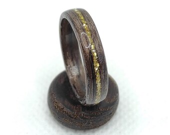 Handmade Walnut Wooden Ring Gold Inlay,  Custom Bentwood Ring For Women, wood ring gold leaf, Eco-Friendly Nature Inspired Minimalist Band