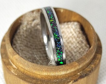 Handmade Green Sapphire Opal Ring Or Engagement Band – Minimalist Stainless Steel Water-Resistant Band Unique Birthday And Anniversary Gift