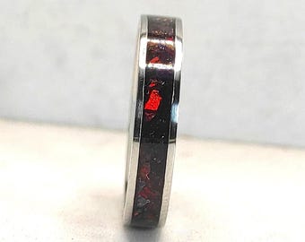 Black Cherry Opal Ring For Women – Handcrafted Stainless Steel Band - Unique Promise Ring, Water-Resistant Minimalist Jewelry - Gift For Her