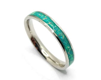 Handmade Mint Green Opal Ring: Delicate Design. 3mm Comfort-Fit Surgical Steel. Perfect Gift for Her.
