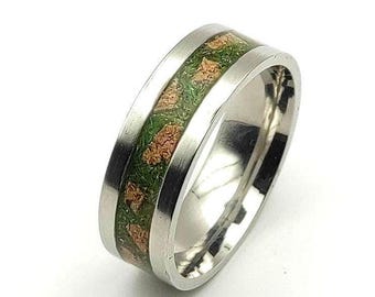 Handcrafted  Cork Ring and Realistic Grass Inlay - A Verdant Fusion - Unisex Design - Natural Synthesis - Mens Ring - Gift For Him
