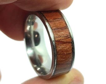 Men's Handmade Ring: Pear Wood Veneer on Stainless Steel | Unique Men's Ring | Pear Wood Veneer & Stainless Steel Band