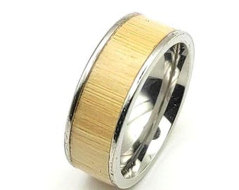 Handmade Elegant Men's Natural  Bamboo Inlay Ring , Handmade Jewelry , Handcrafted Natural Bamboo Inlay Ring , Stylish Men's Accessory