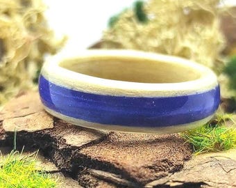 Handmade Women's Maple Wood Ring, Dark Blue Inlay, Dark Blue Resin Inlay Maple Wood Ring, Gift for Her,  Maple Wood Ring,