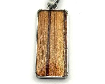 Handmade Zebrano Resin Pendant - Resin Jewel Pendant - The Zebrano Wood Jewel - Handcrafted Zebrano Pendant - Wood & Steel