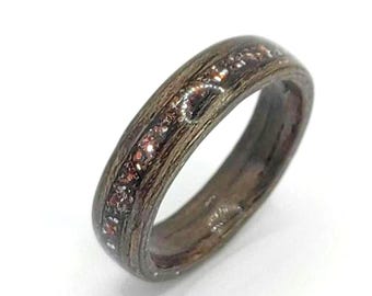 Handmade Dark Walnut Wood Ring With Bronze Glitter – Custom Eco-Friendly Minimalist Band, Unique Gift For Her, Nature Inspired Jewelry