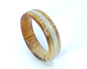 Willow Wood Ring with Blue Ice Opal – Unique Handmade Women's Jewelry  – Unique Handmade Jewelry, Perfect Gift for Her.