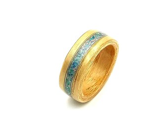 Handmade ring made of veneer and opal, Ash wood ring, opal ring, Bent veneer ring with crushed opal, Turquoise ring, Unique wooden band