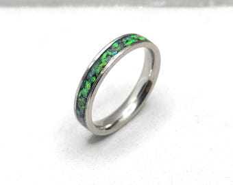 Handmade Women Green Opal Ring – Minimalist Stainless Steel Engagement Band Jewelry - Perfect Gift For Birthday And Anniversary