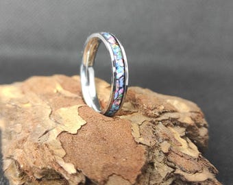 Handmade Light Blue Opal Ring – Minimalist Dainty Band, Water Resistant Surgical Steel Jewelry - Unique Anniversary Opal Ring – Gift For Her
