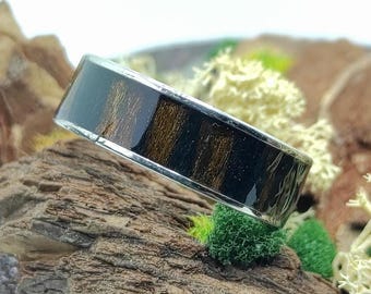 Handcrafted Ebony Men Ring | Surgical Steel Band | Ebony and Metal Ring | Ebony Wood Ring: Unique Men's Gift, Minimalist Ring