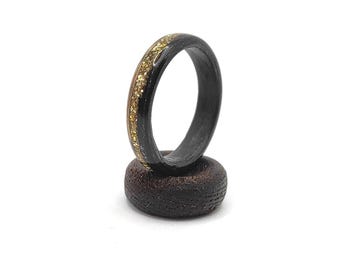 Handmade Zebrano Wood Ring With Gold Glitter Inlay – Custom Bentwood Promise Ring For Her, Eco-Friendly Minimalist Jewelry Gift