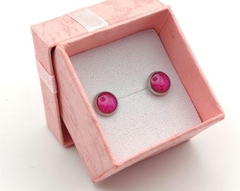 Handmade Small Rose Red Resin Earrings , Hypoallergenic , 6mm Rose Red Resin Screw-Back Earrings , Surgical steel stud earrings