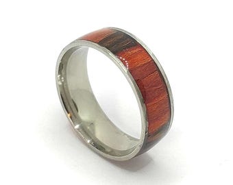 Modern Men's Ring | Rosewood Wood Inlay | Stainless Steel | Handcrafted | Unique Design | Mens Jewelry | Minimalist Design