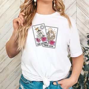 Carta del tarot los amantes top, camisa de San Valentín del amor verdadero, sudadera de aniversario, sudadera con capucha de los amantes del esqueleto, camiseta de la carta del tarot