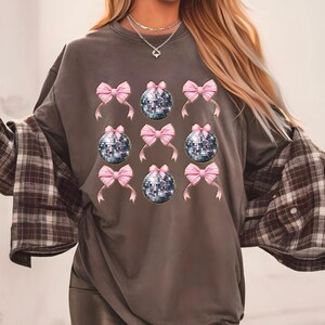 Disco ball and bows t-shirt, New Year’s Eve top, coquette sweatshirt, holiday outfit