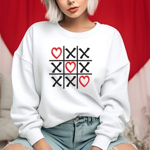 XOXO Tic Tac Toe Sweatshirt, Sweetheart Tshirt, Valentines Day Hoodie, Hearts Sweater, lover Tee, hearts and kisses top
