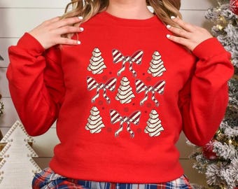 Christmas tree cake shirt, Holiday sweatshirt, Coquette Christmas, merry Christmas, happy holiday, Christmas time shirt