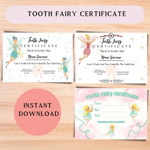 Tooth Fairy Certificate, Fairy Tooth Certificate, Tooth Fairy, Tooth Keepsake, Blonde Tooth Fairy, Editable PDF, Printable Certificate
