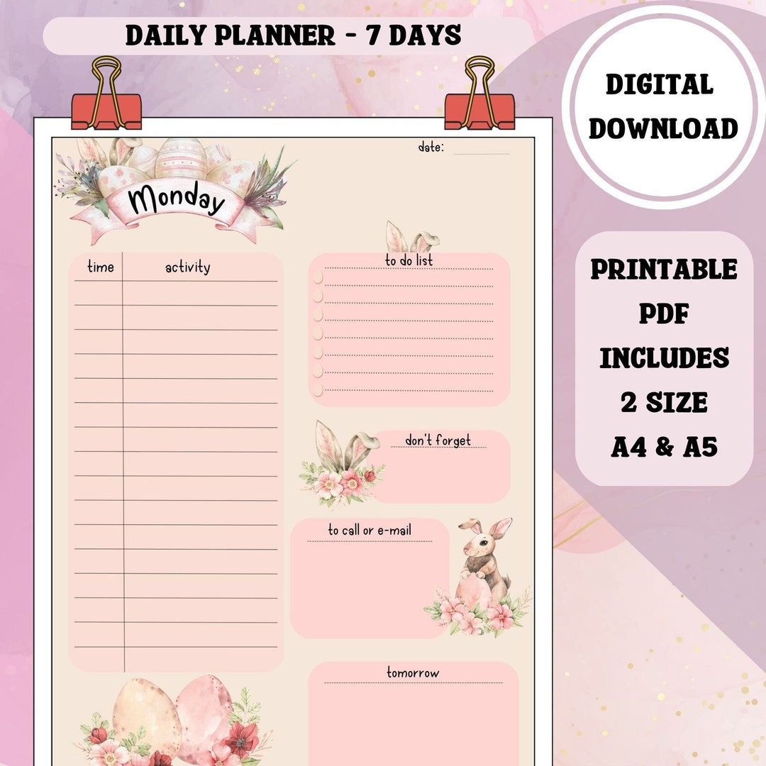 Planner Rabbet Floral Rabbit Daily Planner Printable, A4 A5 (PDF Pattern) - Etsy