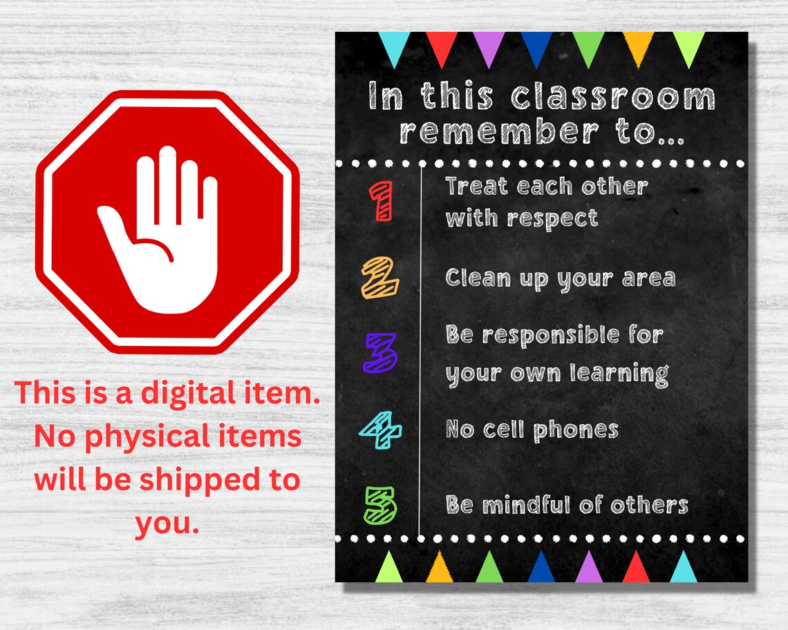 Classroom Decor Teacher Printable Poster Expectation Rules - Etsy