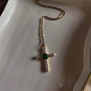 Gold Filled Cross Necklace | Jade & Cubic Zirconia Pendant