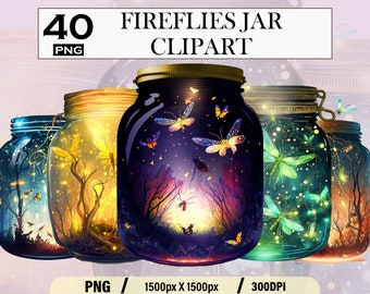 Watercolour Magical Jars Clipart, Fantasy Clipart, fireflies Magical Mason Jars Clip Art png bundle, for Scrapbook Junk Journal Paper Craft