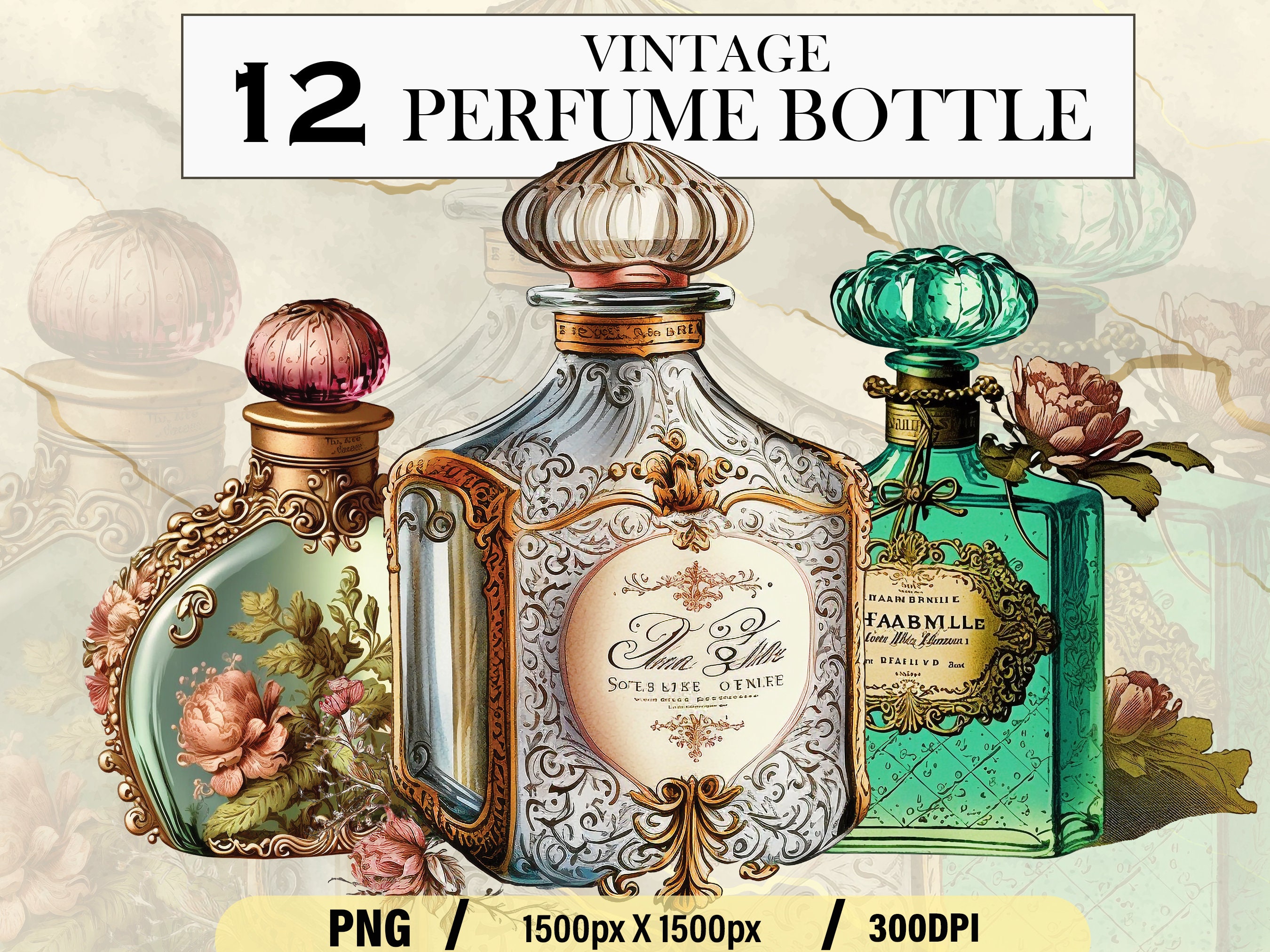 Vintage Perfume Bottles Clip Art Watercolor Perfume Clip Art Etsy