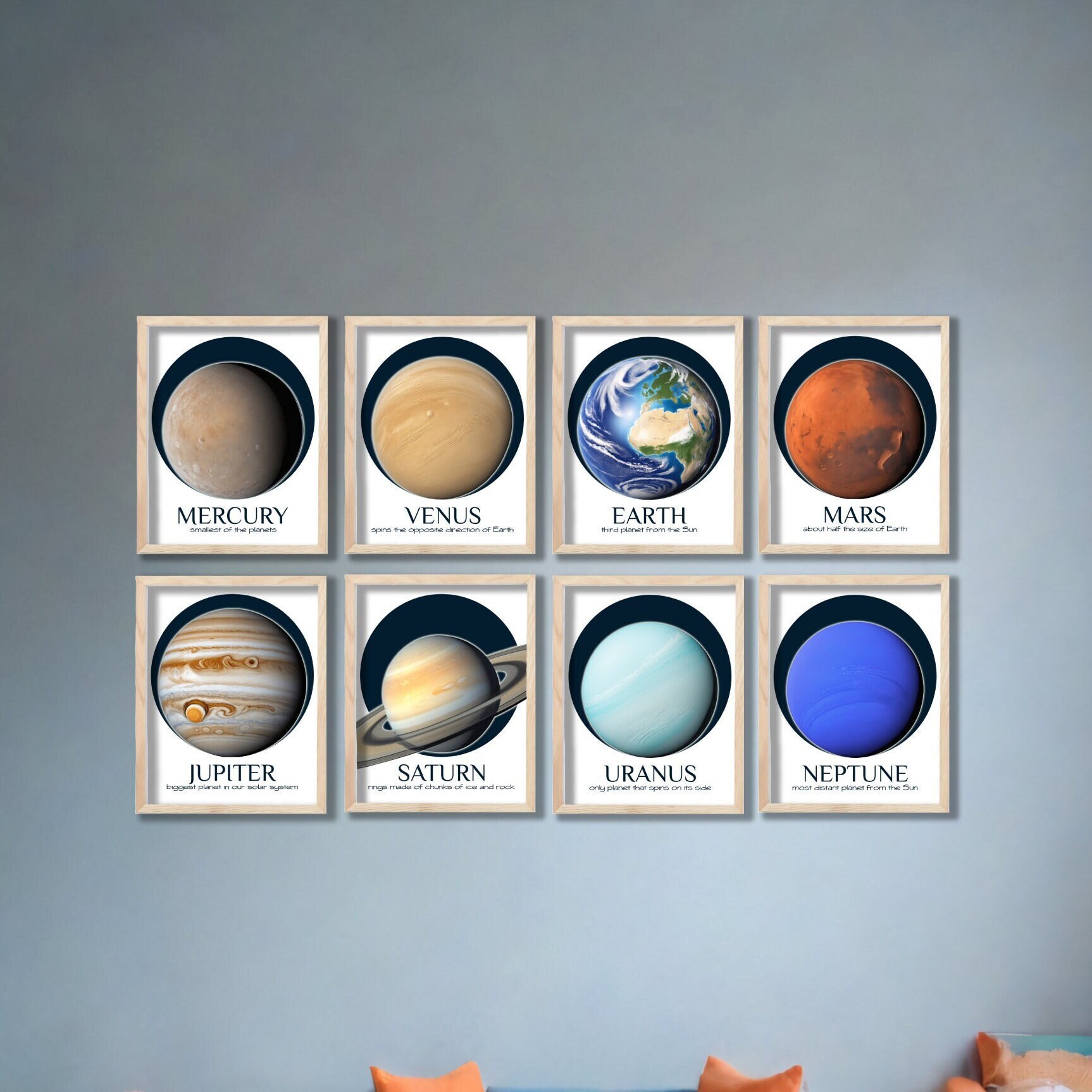 Solar System Planets Playroom Wall Art Set of 8 Unframed Printable Gift ...